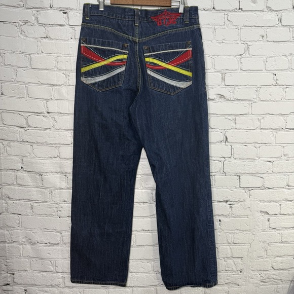 Eight 732 Spaceman Jeans Mens 35x33 Embroidered Wide Leg 8732‎ Y2k Baggy Hip Hop